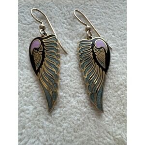 VTG Cloisonne Enamel Angel Wings Dangle Earrings Skye 1980s